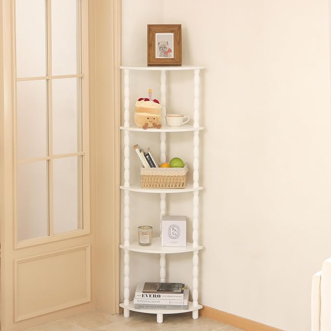 MaxSmeo Corner Bookshelf, 5-Tier Corner Shelf Stand, Modern Corner Plant Shelves - Image 7