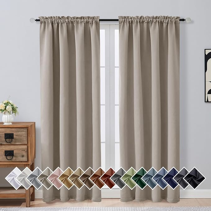 OVZME Stone Blackout Curtains for Bedroom 78 Inch Length 2 Panels Set, Solid by OVZME