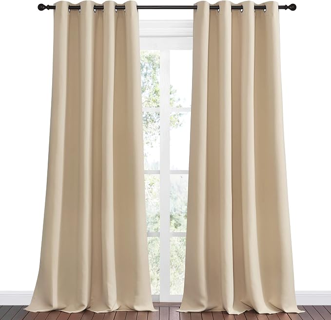 NICETOWN Bedroom Room Darkening Curtains, Biscotti Beige, 1 Pair, 55 inches by - Image 2