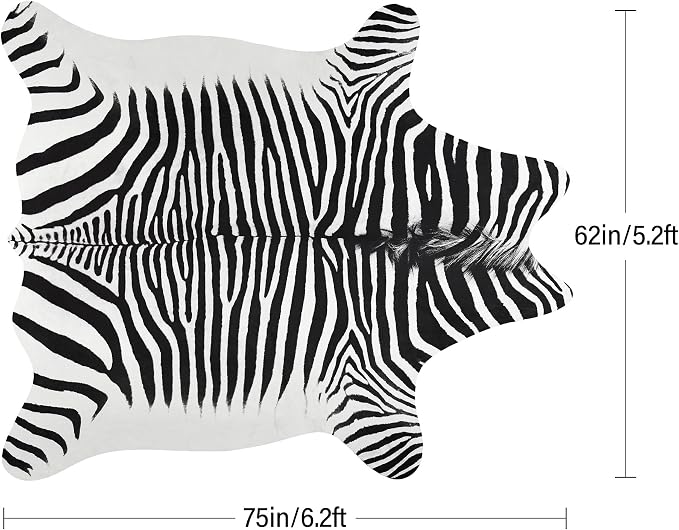 Easycozy Faux Zebra Pattern Rug: 5.2 x 6.2 Bold Zebra Stripe Faux Cowhide Area - Image 2