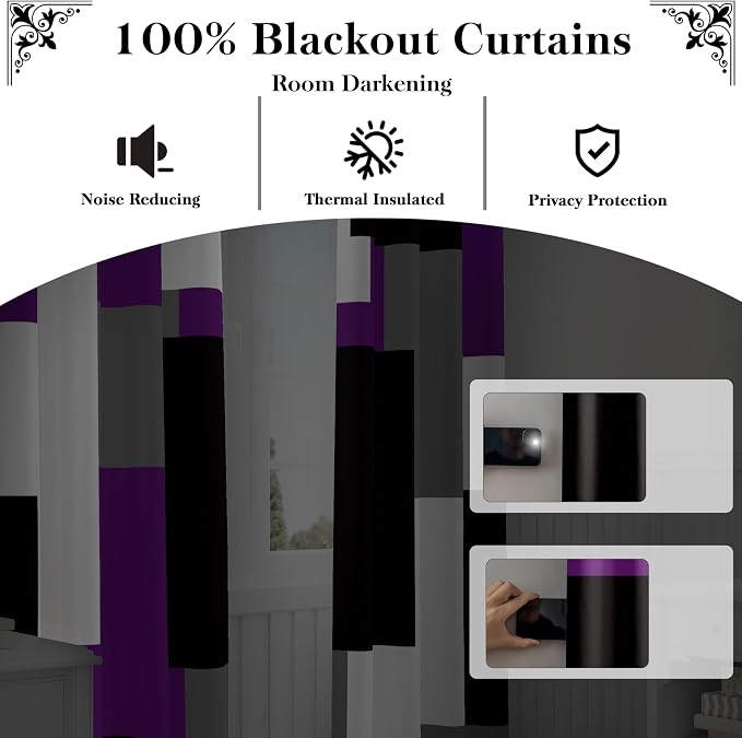 Tyrot Purple 100% Blackout Curtains - Image 3