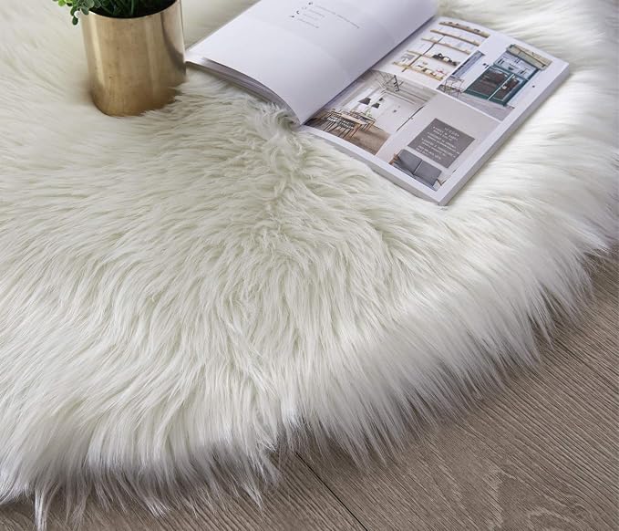 SERISSA Soft Round Faux Sheepskin Fur Rug White Circle Rug Circular Fluffy Area - Image 4