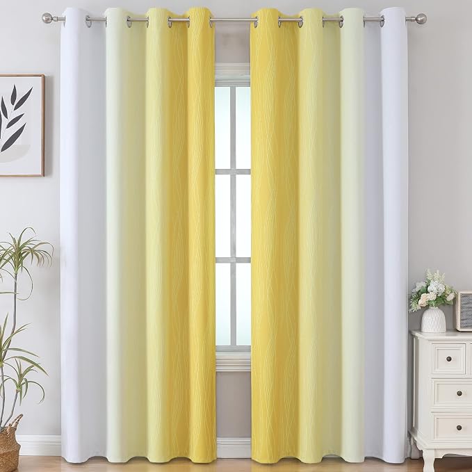 Estelar Textiler Ombre Yellow and Greyish White Blackout Curtains 96 Inches Long - Image 2