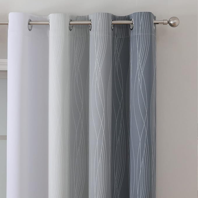 Estelar Textiler Grey and Greyish White Gradient Blackout Curtains 102 Inches - Image 4