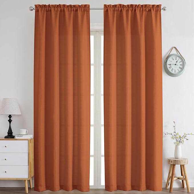Chyhomenyc Orange Curtains 96 Inch Length 2 Panels, Faux Linen Textured Semi by Chyhomenyc