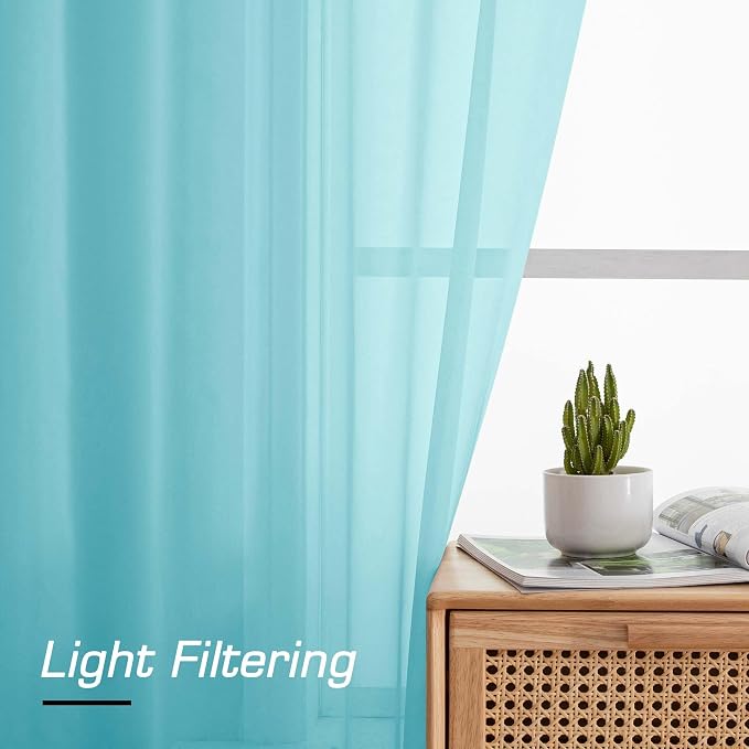 Simplebrand Aqua Sheer Curtains 84 Inches Long, Light Filtering Rod Pocket - Image 3