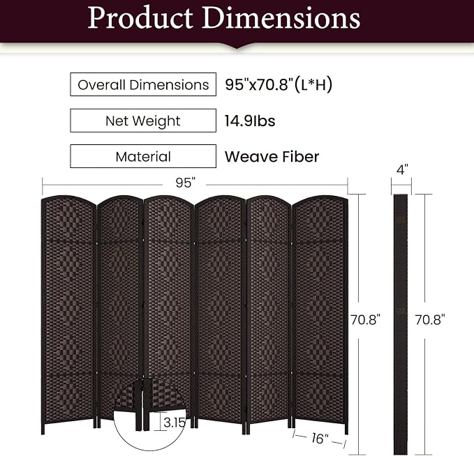 Rose Home Fashion 6 ft Tall Room Divider, Room Dividers and Folding Privacy - Image 3