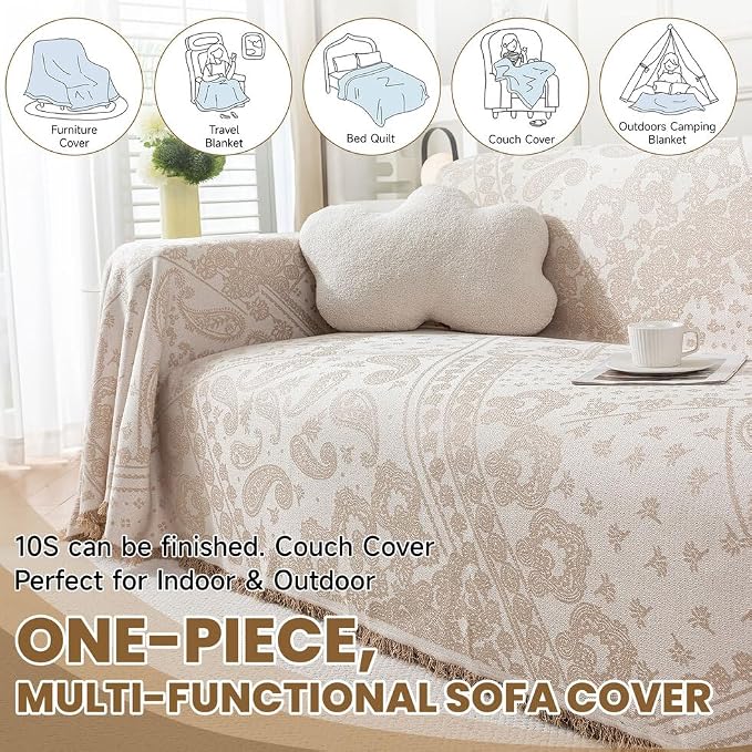 ROOMLIFE Beige Couch Covers for Sofa, Sofa Covers Washable Non Slip Furniture - Image 5