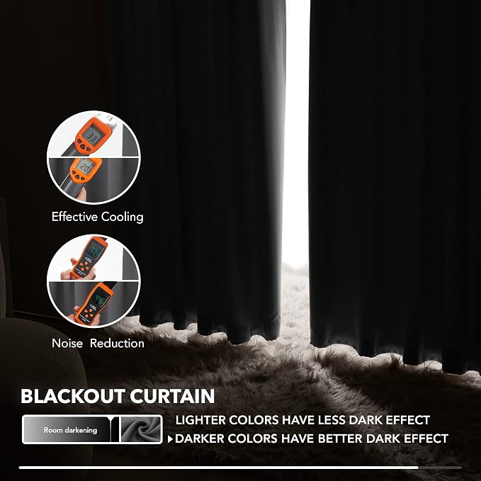 Deconovo Blackout Curtains, Thermal Insulated, W42 x L45 2 Panels, Back Tab - Image 5