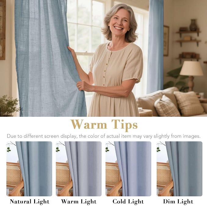 H.VERSAILTEX Linen Curtains Nickel Grommet Semi Sheer Curtains Privacy Added - Image 3