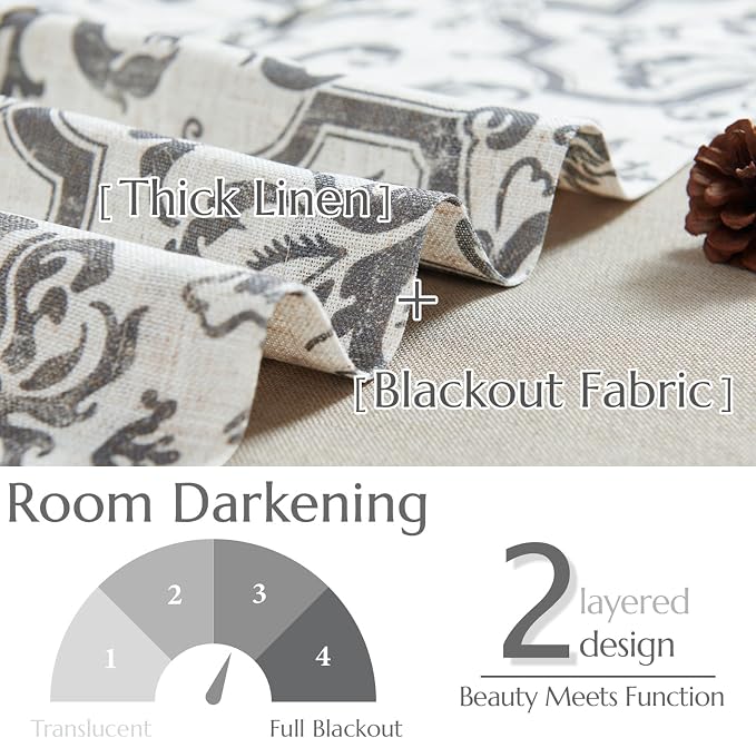 jinchan Linen Valance Curtain for Kitchen Vintage Damask Floral Blackout - Image 3