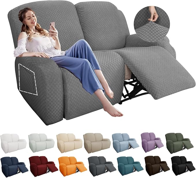 YEMYHOM 6 Pieces Stretch Loveseat Recliner Slipcover Jacquard Recliner Sofa - Image 7