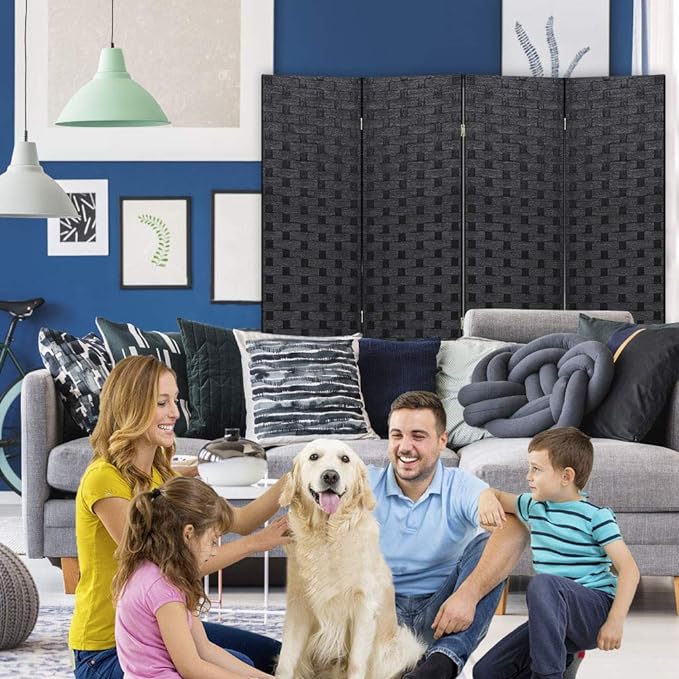 FDW Room Divider 6FT Wall Divider Wood Screen 4 Panels Wood Mesh Hand-Woven - Image 3