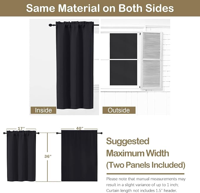 OVZME Black Blackout Curtains for Small Window Treatment, Light Blocking Short - Image 2