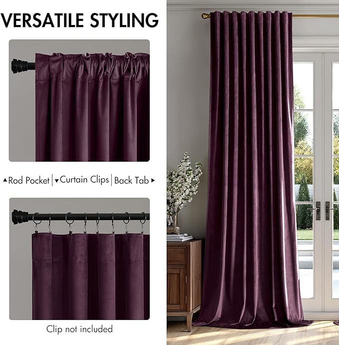 MIULEE Dark Purple Velvet Curtains 96 inches - Image 2
