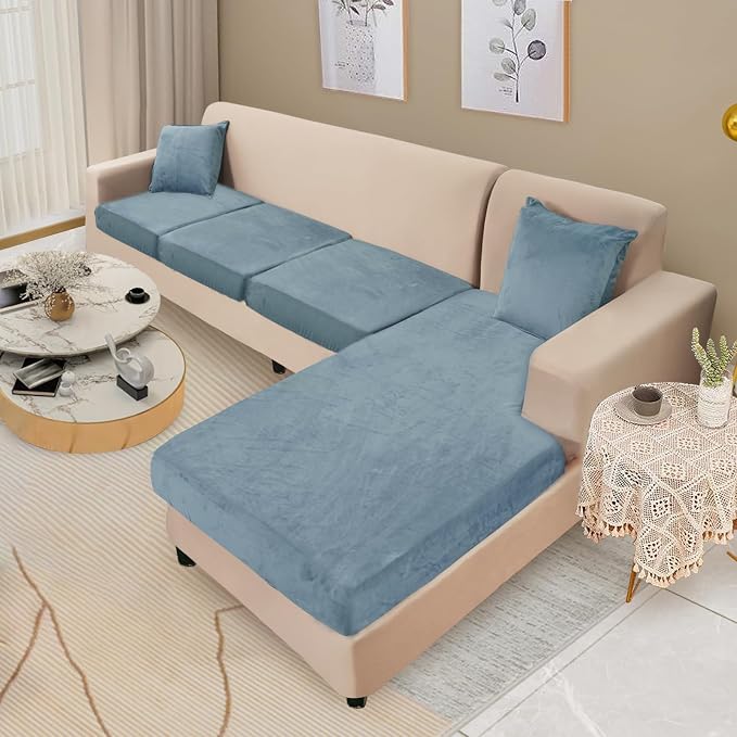 NAISI Sectional Couch Cover 4 Pieces Velvet Separate Couch Cushion Covers L - Image 2