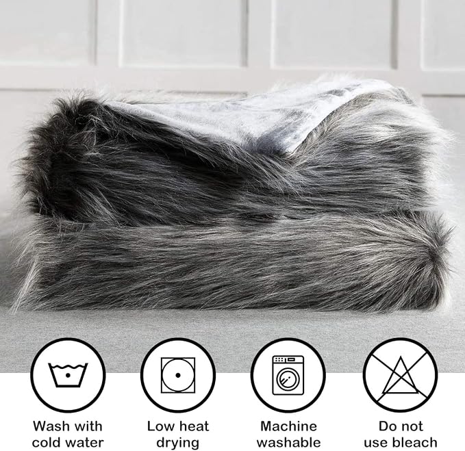 Luxury Faux Fur Blanket King Size, Ultra Big Grey and Black High Pile Mixed - Image 4