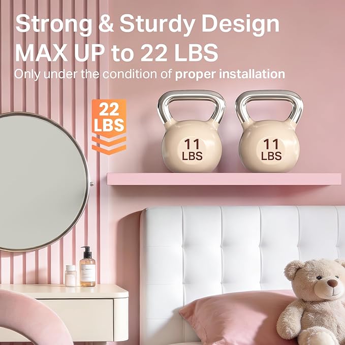 BAYKA Pink Floating Shelves for Wall – 15.7in Wood Wall Shelves for Bathroom - Image 4