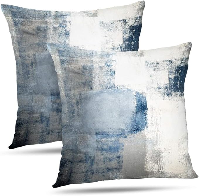 Throw Pillow Covers 18x18 Set of 2 Blue and Grey Art Throw Pillow Covers Soft by Alricc