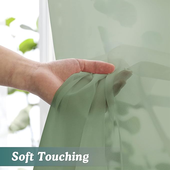 Chyhomenyc Sage Green Sheer Curtains 96 Inches Long 2 Panels, Light Filtering - Image 6