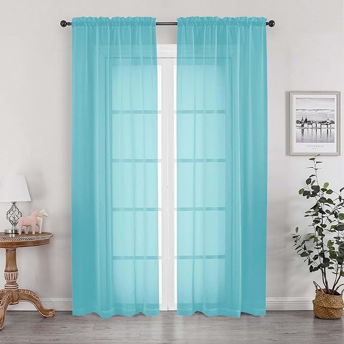 OWENIE Aqua Sheer Curtains 84 Inches Long by OWENIE