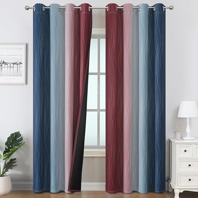 Estelar Textiler Navy Blue and Burgundy Red Ombre Blackout Curtains & Drapes by ESTELARTEXTILER