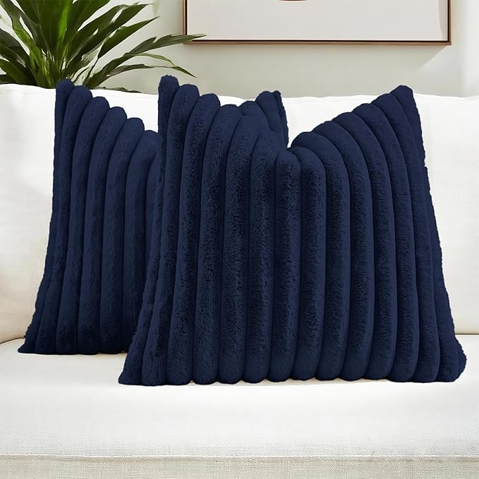 FUTEI Dark Navy Decorative Throw Pillow Covers Set of 2, 20x20 Inch Soft Fluffy by FUTEI
