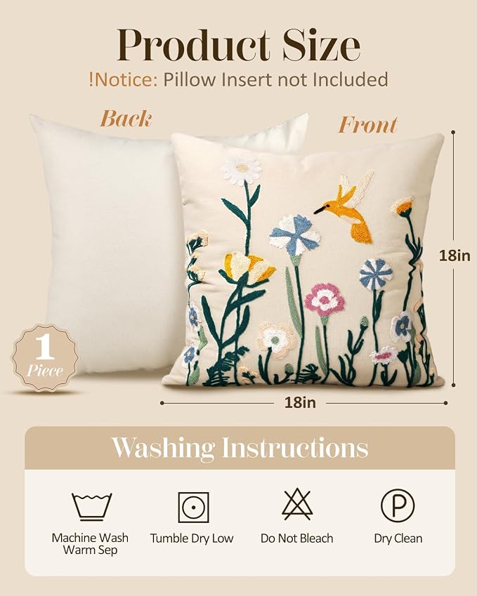 Embroidered Throw Pillow Cover 18x18 Inch - Image 4