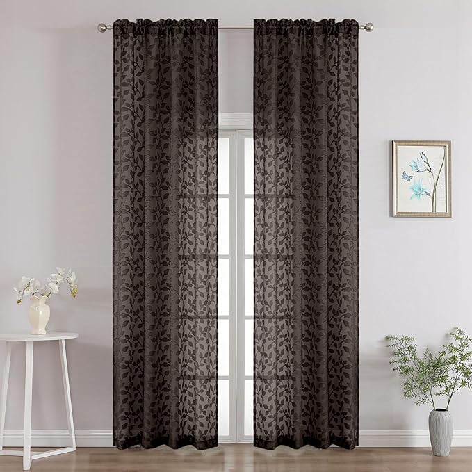 Chyhomenyc Chocolate Sheer Curtains 96 Inch Length 2 Panels Set, Light by Chyhomenyc