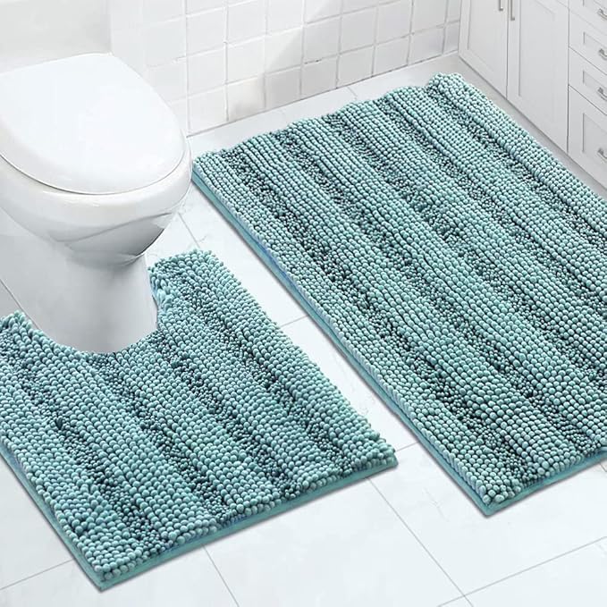 Turquoize Chenille Bathroom Rugs Set Non-Slip Bath Mats by Turquoize