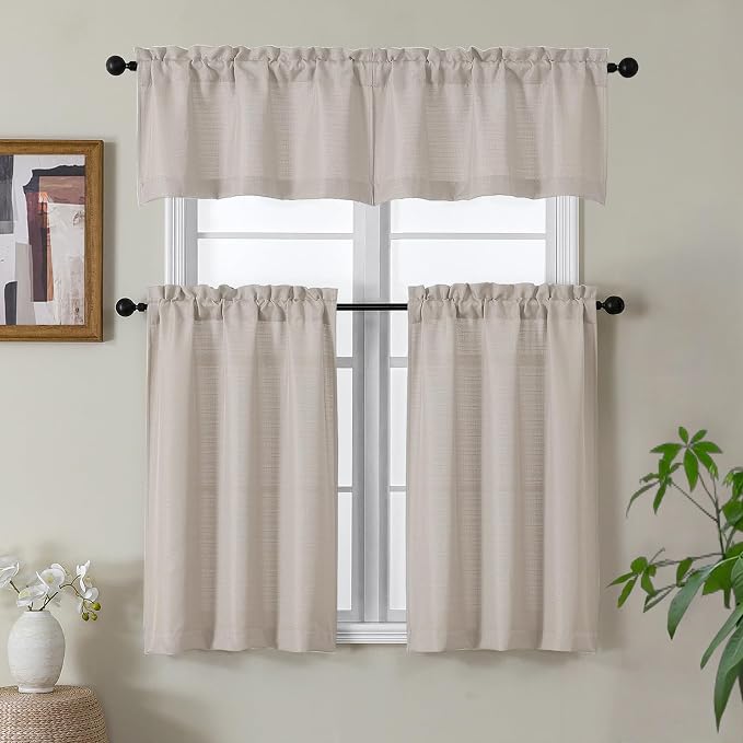 Gwine Valance Curtain, Light Filtering Faux Linen Textured Valance Kitchen - Image 2