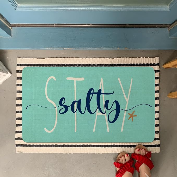 Summer Door Mat, Stay Salty Beach Ocean Indoor Outdoor Non-Slip Doormat - Image 2