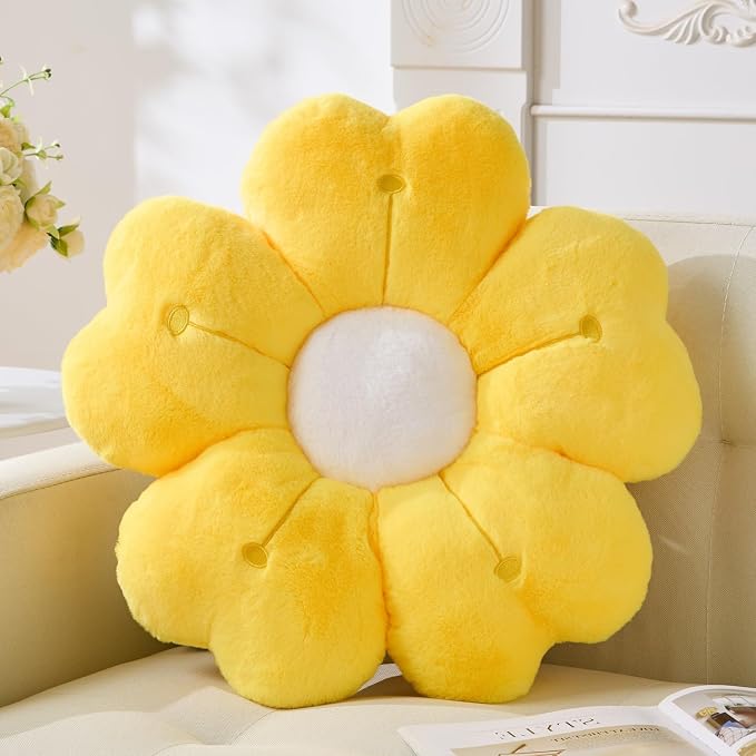 Flower Pillow, Cute Daisy Pillow 19.6In Yellow Flower Shaped Plush Throw Pillow by Vdoioe