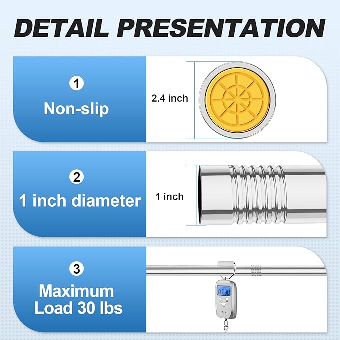 CorkLatta Chrome Shower Curtain Rod 31 to 92 Inch, 1 Inch Diameter Adjustable - Image 3