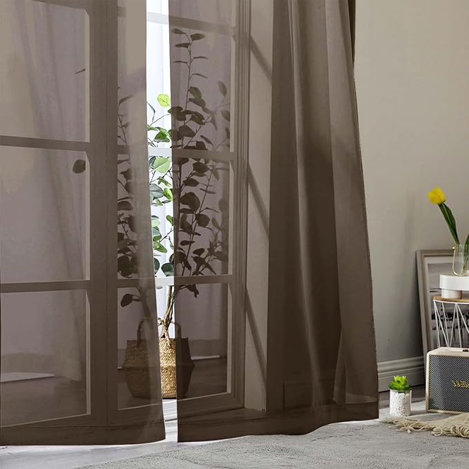 Chocolate Sheer Curtain for Bedroom Living Room 78 Inches Long 2 Panels Set - Image 9