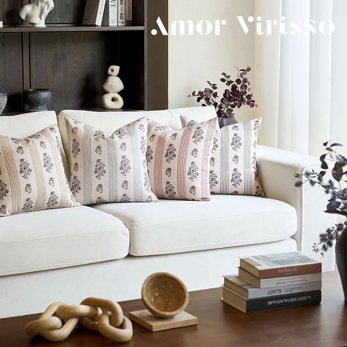 Amor Virisso Floral Throw Pillow Covers 20x20 Set of 2 Block Print Pillow - Image 7