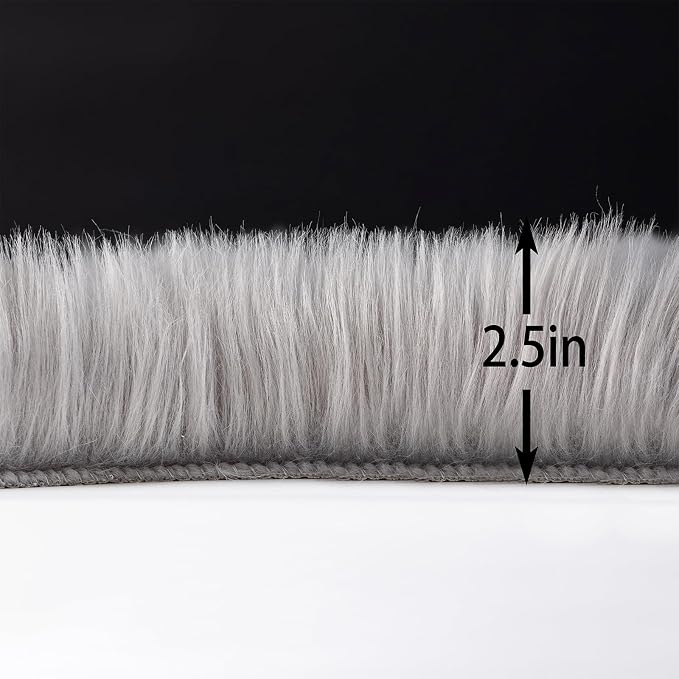Faux Fur Rug Runner 2x6 ft Gery - Image 2