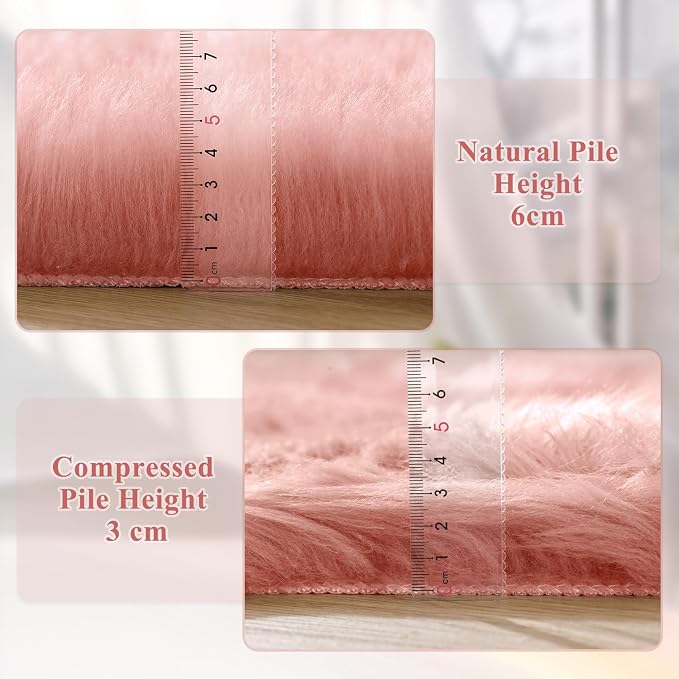 ORINOVA Pink Fluffy Sheepskin Fur Area Rugs - Image 5