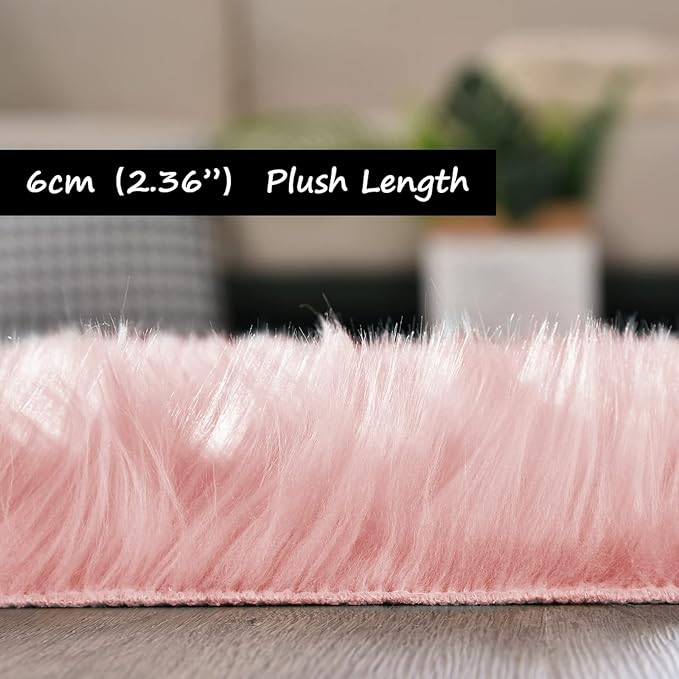 Goolela Pink Round Rug 5ft Circle Fluffy Fuzzy Fur Carpet - Image 3
