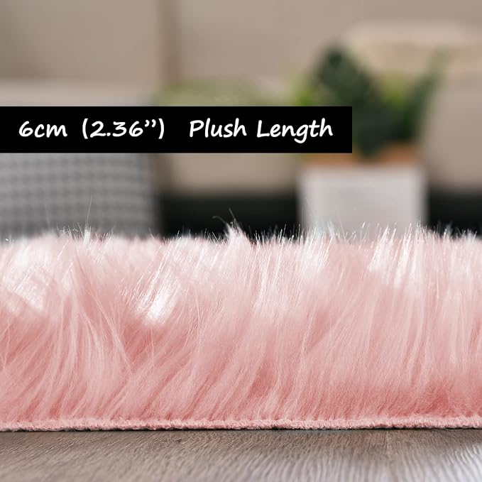 Goolela Pink Round Rug 6ft Circle Fluffy Fuzzy Furry Carpet - Image 3