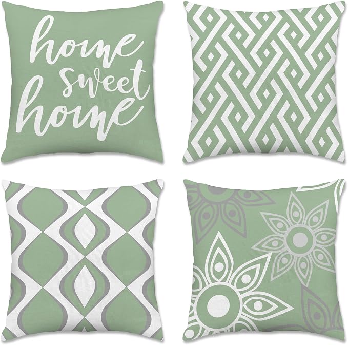 Hexagram Sagegreen Geometric Pillow Covers 18x18 Set of 4, Decorative Outdoor by Hexagram