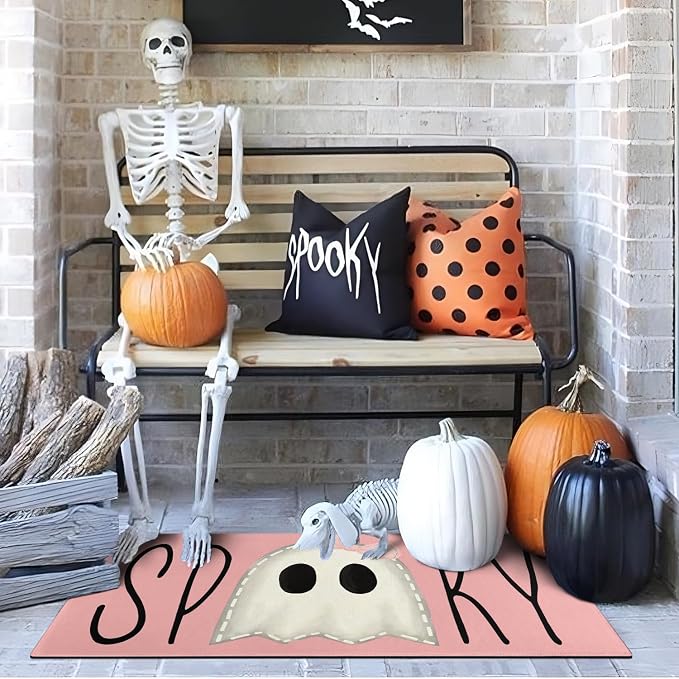 Halloween Door Mat, Spooky Ghost Pink Outdoor Mats - Image 2
