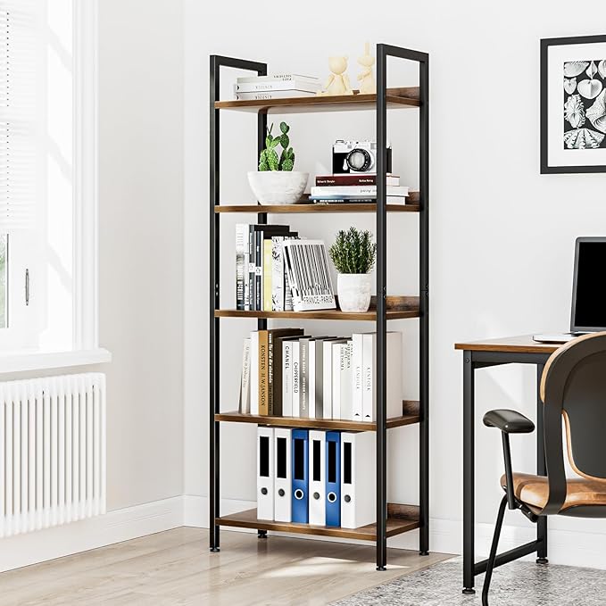 NUMENN Bookshelf, 5 Tier Bookshelves, Home Office Bookcase Shelf Storage - Image 4