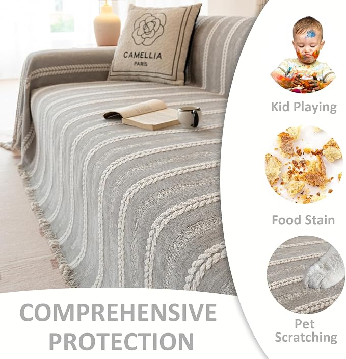 VClife Chenille Sofa Cover Bohemian Striped Pattern Couch Cover - Image 8