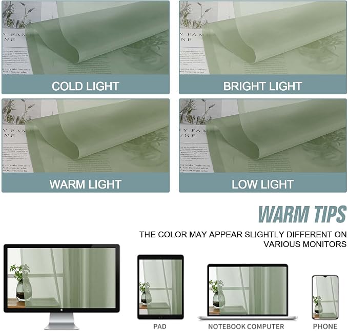 Sage Green Sheer Curtains for Window 72 inches Long 2 Panels Set, Soft Airy - Image 6