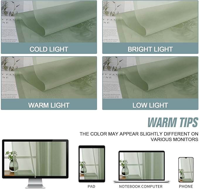 Extra Wide Sage Green Sheer Curtains - Image 6