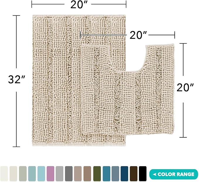 Turquoize Chenille Bathroom Rugs Non-Slip Bath Mats - Image 2