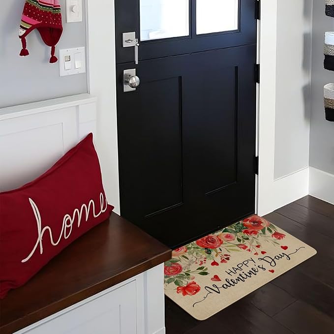 Valentines Day Door Mat, Floral Love Hearts Red Rose Flowers Indoor Outdoor - Image 4