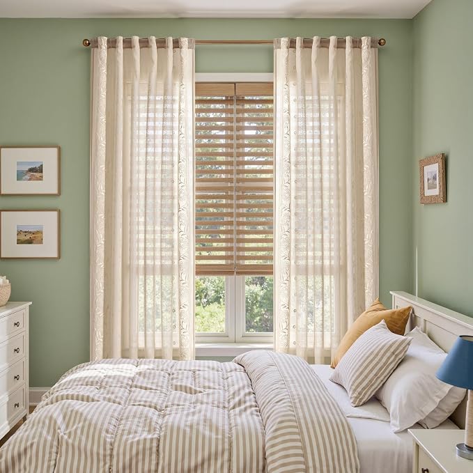 jinchan Winslow Beige Sheer Curtains 84 Inch - Image 6