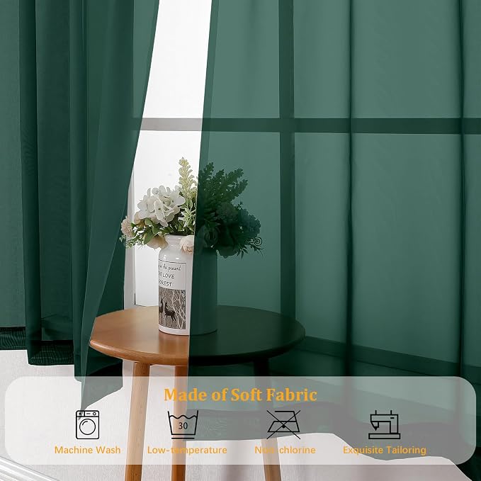 Gwine Hunter Green Sheer Curtains 96 Inches Long 2 Panels, Elegant Window - Image 7